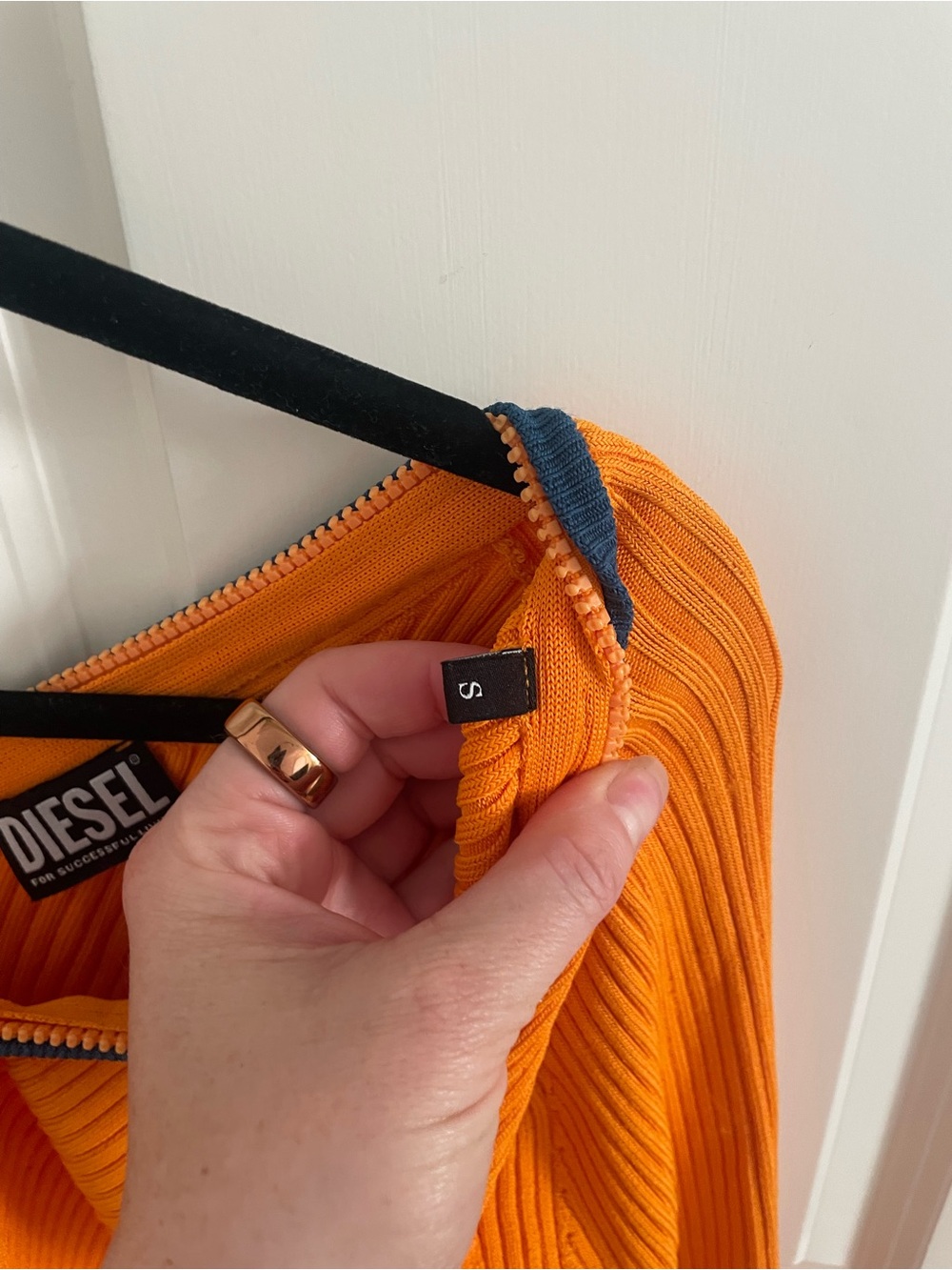 Diesel Orange Ribbed Zip Top with Navy Trim - Picture 3 of 9